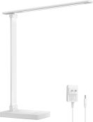 Lepro デスクライト led 目に優しい 電気スタンド ACアダプター付き 明るさ550ルーメン スタンドライト 卓上ライト おしゃれ 【5段階明るさ/電球色・白色・昼光色/タッチセンサー操作/調光調色/照明とデバイス充電を両立/多角度調整/コンセント付き】 卓上 勉強 机 ライト 明るい 読書灯 台灯 ブックライト (ホワイト) [PR310003-DWW-JP]