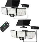 Lepro ソーラーライト 屋外 防水 人感センサー センサーライト 屋外 ソーラー 人感 一体型·分離型両用 3灯式 屋内・屋外使用可【リモコン操作/3つモード/高輝度/IP65防水】 人感センサーライト 壁掛け式 防犯ライト 太陽光ledライト 駐車場/玄関/軒/庭/ガーデン/ガレージ 屋外照明（2個セット） [PR640005-DW-JP-2]