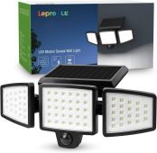 ソーラーライト 屋外 防水 センサーライト 屋外 ソーラー 人感センサーライト 屋外 LED投光器 太陽光充電 電気代不要 光＆人感センサー 自動点灯消灯 【超高輝度LED搭載/1200ルーメン/3面発光/360°角度自由調整/防水防雨】 壁掛け式 防犯ライト ガーデンライト 屋外/軒/庭/ガーデン/玄関/駐車場/車道/ガレージ 防犯対策 停電・災害時に適用 [640003-DW-JP]