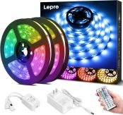 Lepro LEDテープライト SMD 5050 両面テープ 10m (5m*2本) 300連 RGB 30leds/m 高輝度 44Kコントローラー 調光調色 切断可能 明るいライト 間接照明 12v電源 天井 廊下 キッチン 店舗 室内装飾用 非防水[PR410084-RGB-JP-NF]