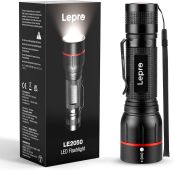 Lepro LED懐中電灯 フラッシュライト ハンディライト 強力 軍用 【LE2050/高輝度/18650と単四電池対応/ズーム式/5つ点灯モード/防滴/クリップ付き】電池式 防災 停電対策 緊急用 新型 軽量 キャンプ 登山 夜釣り (1個パック) [PR120028-JP]