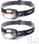 Lepro ヘッドライト 充電式 ledヘッドライト 釣り ヘッドランプ 登山 USB充電 白＆赤 ledライト 高輝度【明るさ150ルーメン/5つ点灯モード/3時間満充電/実用点灯30時間】 防水 照射角度調整可 軽量 キャンプ 散歩 アウトドア 災害 停電用 [3200008-2-a]