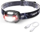 Lepro ヘッドライト 充電式 ledヘッドライト 釣り ヘッドランプ 登山 USB充電 白＆赤 ledライト 高輝度【明るさ150ルーメン/5つ点灯モード/3時間満充電/実用点灯30時間】 防水 照射角度調整可 軽量 キャンプ 散歩 アウトドア 災害 停電用  [3200008]