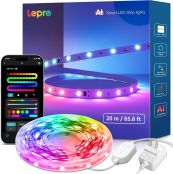 Lepro S1 AI ledテープライト AI生成光 20m AI照明デザイン アシスタント 音楽同期 MagicColor 流れるテープ LLM 1600万色 調光調色 Alexa/Google Home対応 スマート AI照明 WiFi/Bluetooth対応 虹色 アドレサブル RGB 600連 間接照明 両面テープ付 DIY テープライト 非防水【Leproアプリ アカウント登録要】[S1-20-JP]