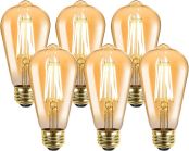 Lepro led電球 e26 エジソン電球 40W形相当 4W 電球色 2700K 全方向タイプ エジソンバルブ エジソンランプ ST64 琥珀色 450lm フィラメント 電球 レトロ電球 調光器非対応 アンティーク おしゃれ 省エネ PSE認証済み シーリング ペンダント スタンド ブラケット適用 間接照明 装飾電球 6個入り[100012-WW-JP-6]