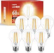 Lepro led電球 e26 led 60W形 電球色 フィラメント 電球 60W 一般電球形 6W 2700K クリアタイプ 非調光 800lm おしゃれ 省エネ PSE認証済み シーリング ペンダント スタンド ブラケット適用 インテリア 装飾用 玄関 階段 廊下 トイレ リビング ダイニング 店舗 レストラン 節電と明るさが両立 6個入り[100010-WW-JP-6]
