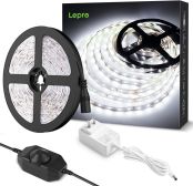 Lepro LEDテープライト ストリップライト 昼光色 6000k 無段階調光 ledテープ 5m 薄型 切断可能 取付簡単 SMD2835 300LED高輝度 正面発光 間接照明 非防水 室内・店内装飾 ledライト[PR410088-DW-JP]