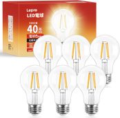Lepro led電球 e26 電球色 40w形相当 フィラメント 4w 2700K 一般電球形 全方向 470lm エジソン電球 クリアタイプ 非調光 省エネ PSE認証済み シーリング ペンダント スタンド ブラケットなど適用 インテリア 玄関 階段 廊下 リビング ダイニング 店舗 レストラン 6個入り[100009-WW-JP-6]