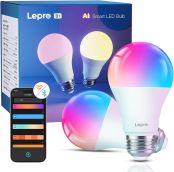 【compatible with Alexa】Lepro AI スマート電球 B1 led電球 E26 60W 【電球色・昼白色・昼光色・虹色・RGBCCT マルチカラー 1600万色/806lm超明るい/Alexa電球/調光電球/8.5W省エネ】スマート led 電球 音楽同期 間接照明 クリスマス Google Home/アレクサ対応 スマートライト 2個入り[B1-JP-2]