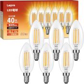 【E12】Lepro LED シャンデリア電球 E12口金 6個 40W形 口金直径12mm C35 電球色 2700K フィラメント 280° レトロ 高演色性 クリアタイプ 密閉器具対応 4W 省エネ シャンデリア風 ロウソク型 キャンドル電球 led照明 日本PSE認証済[100007-WW-JP-6]