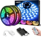 Lepro LEDテープライト ストリングライト 15m (7.5m*2本) 450連 SMD 5050 テープled 屋内用 RGB 30leds/m 高輝度 44キーリモコン 調光調色 ledテープ 切断可能 取付簡単 3M社製両面テープ 明るいライト 間接照明 12v電源 天井 廊下 キッチン 店 室内装飾用 テープ ライト 非防水[PR410085-RGB-JP]