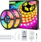 Lepro ledテープライト MagicColor 流れるテープ 虹色 アドレサブル テープ ミュージックセンサー搭載 音に反応 動きのある 音楽ledテープ RGB 10m 非防水 20キーリモコン 調光調色 SMD5050 300LED クリスマス 飾り 間接照明 両面テープ DIY 店舗 ホーム カラオケ ゲーム室 装飾 テープライト[PR410092-RGB-JP]