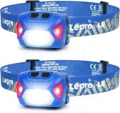 Lepro ヘッドライト LED ヘッドランプ 高輝度 ledヘッドライト 電池式 2個セット【スポット・ワイドビーム切替/赤色サブLED搭載・夜釣りに最適/実用点灯22時間/防水/CE ROHS認証済み】釣り 登山 キャンプ 散歩 作業 アウトドア 災害 停電用 小型 軽量 ヘッド ライト（ブルー） [320015-B-2]