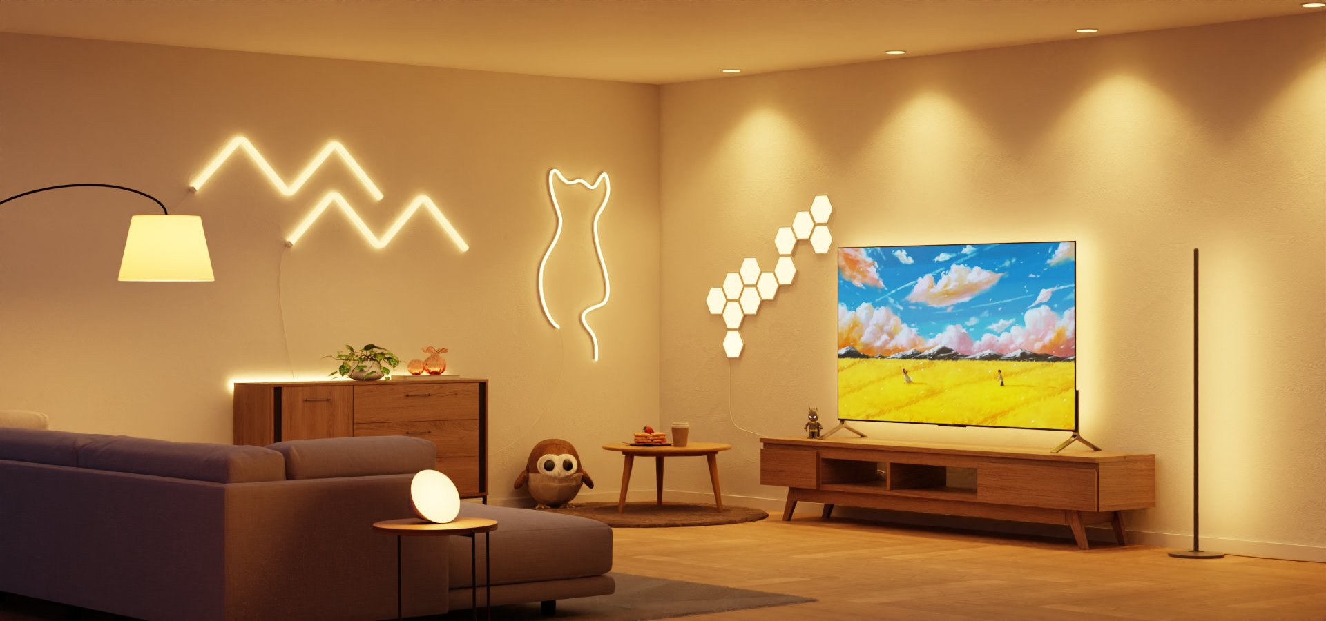 照明を暖色に設定します。